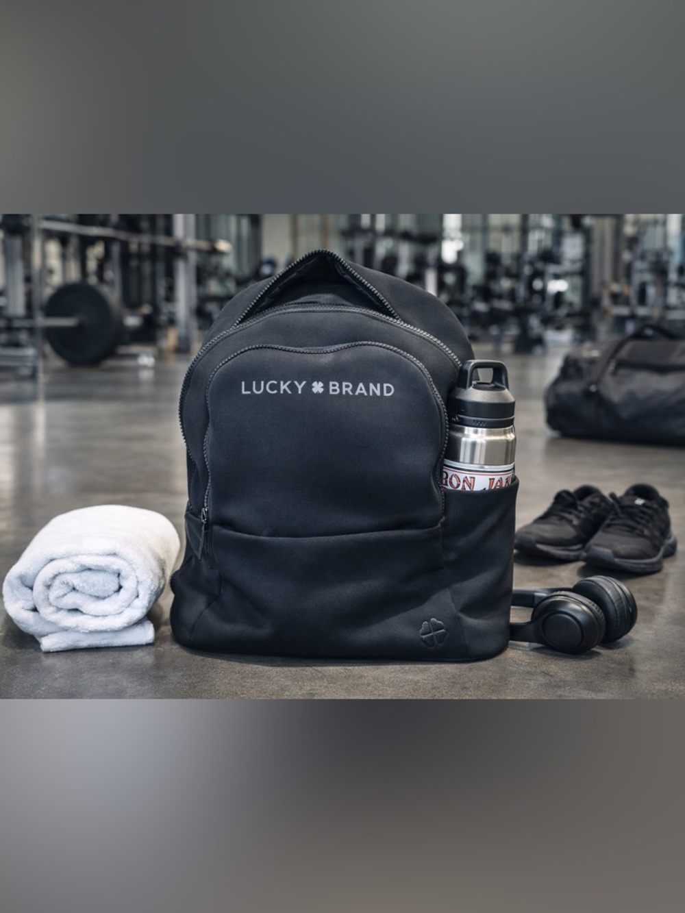 NWOT Lucky Brand Black Neoprene Backpack Minimal Lightweight Travel Gym Bag